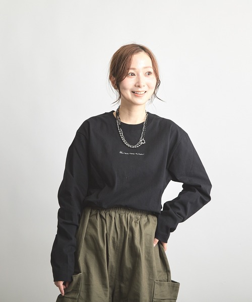 B'day(ビーデイ)の「ヘヴィウェイト天竺 刺繍 長袖 クルーネック(Tシャツ/カットソー・レディース・ブラック/ホワイト/モスグリーン・LARGE/MEDIUM)」の18枚目の写真