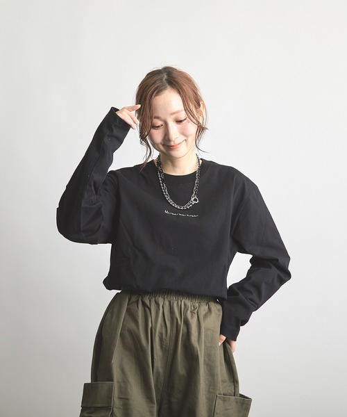 B'day(ビーデイ)の「ヘヴィウェイト天竺 刺繍 長袖 クルーネック(Tシャツ/カットソー・レディース・ブラック/ホワイト/モスグリーン・LARGE/MEDIUM)」の19枚目の写真