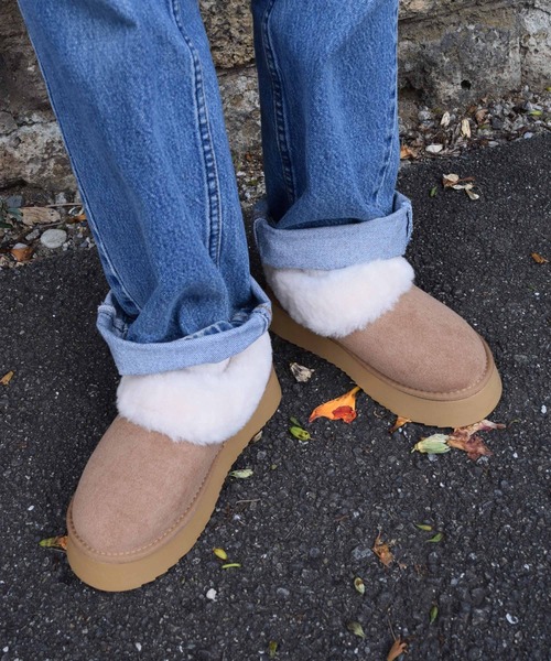 WEGO（ウィゴー）の「WEGO/フェイクムートンファーローブーツ（ブーツ・レディース・キャメル/ブラック・MEDIUM/LARGE/SMALL）」の3枚目の写真