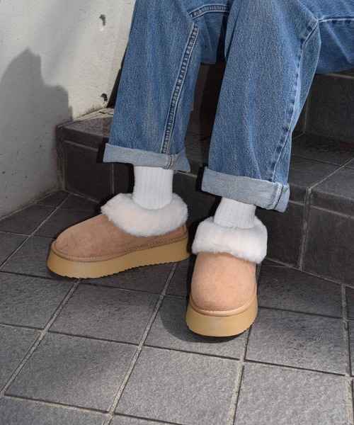 WEGO（ウィゴー）の「WEGO/フェイクムートンファーローブーツ（ブーツ・レディース・キャメル/ブラック・MEDIUM/LARGE/SMALL）」の12枚目の写真