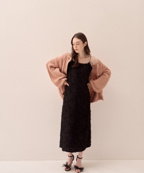 muguet（ミュゲ）の「シャギージャガードキャミワンピース(調節可能)（ワンピース・レディース・アイボリー/ブラック/ピンクベージュ・FREE）」の15枚目の写真