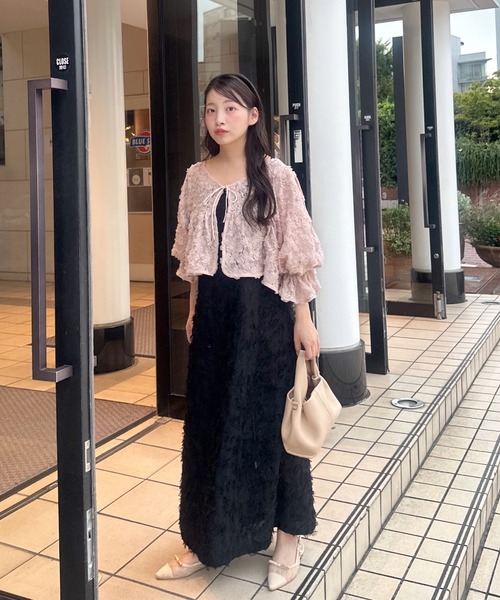 muguet shaggy jacquard cami op BLACK ワンピ muguet shaggy jacquard cami op BLACK ワンピ