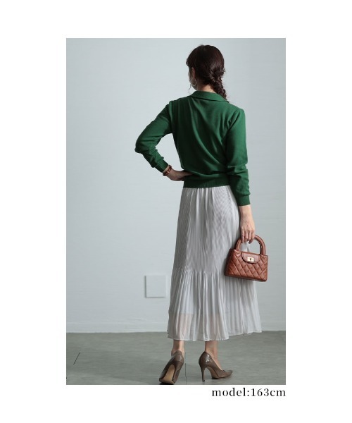 Sawa a la mode(サワアラモード)の「スカーフ付きスキッパーニットトップス(ニット/セーター・レディース・ベージュ/グリーン・FREE)」の8枚目の写真