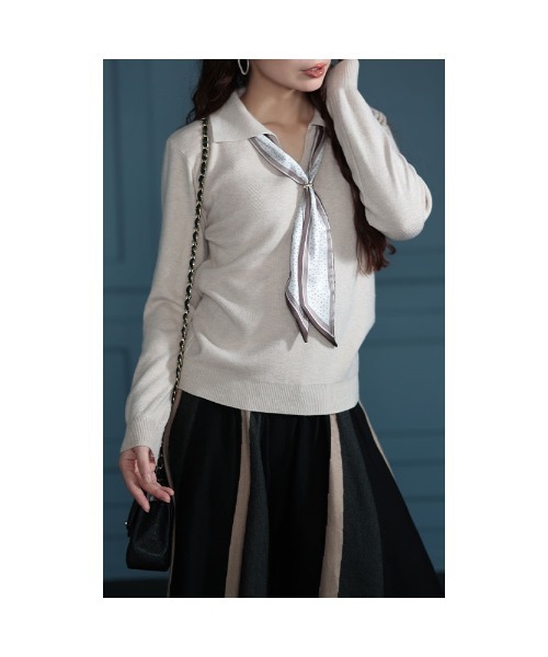 Sawa a la mode(サワアラモード)の「スカーフ付きスキッパーニットトップス(ニット/セーター・レディース・ベージュ/グリーン・FREE)」の15枚目の写真