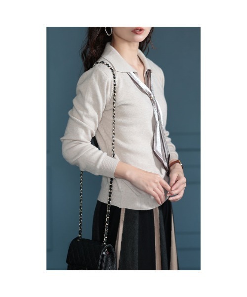 Sawa a la mode(サワアラモード)の「スカーフ付きスキッパーニットトップス(ニット/セーター・レディース・ベージュ/グリーン・FREE)」の18枚目の写真