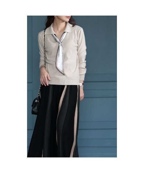 Sawa a la mode(サワアラモード)の「スカーフ付きスキッパーニットトップス(ニット/セーター・レディース・ベージュ/グリーン・FREE)」の19枚目の写真