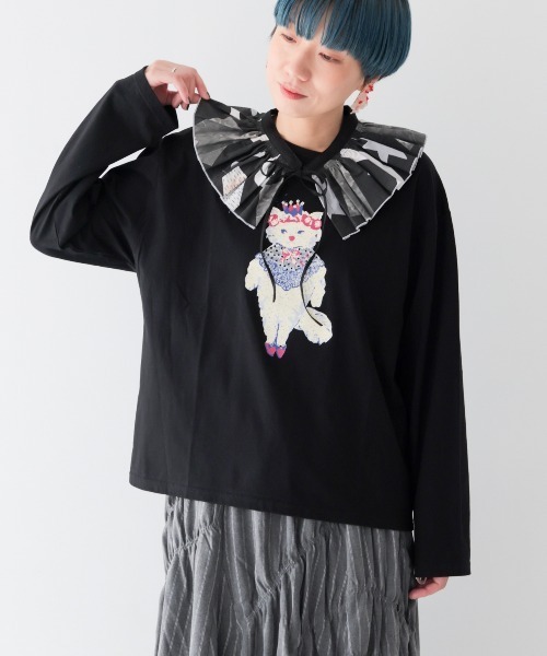 unica(ユニカ)の「おめかしcatスパンコールロンT(Tシャツ/カットソー・レディース・オフホワイト/ブラック・F)」の4枚目の写真