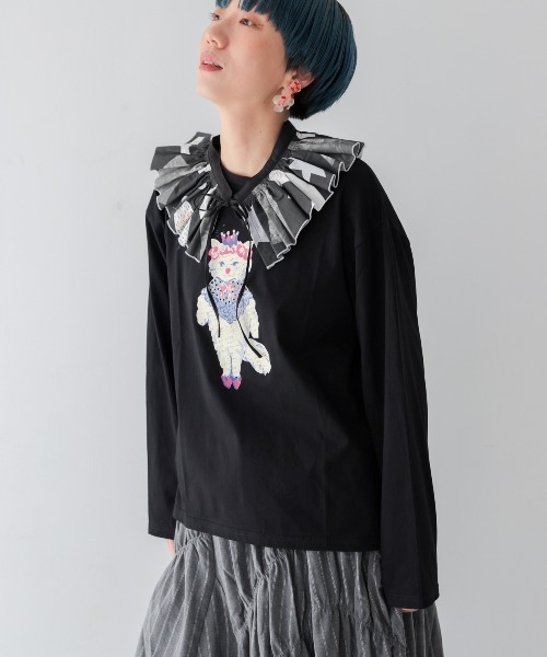 unica(ユニカ)の「おめかしcatスパンコールロンT(Tシャツ/カットソー・レディース・オフホワイト/ブラック・F)」の5枚目の写真