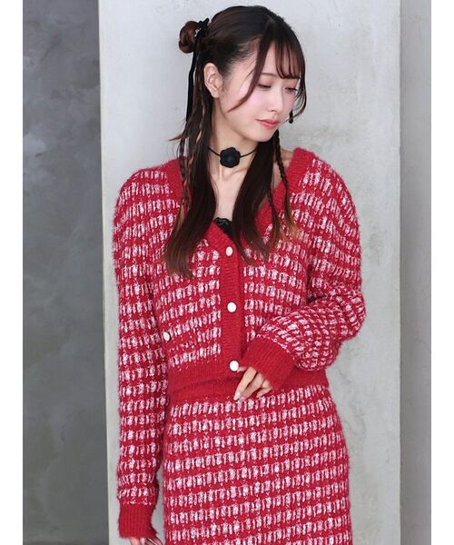 EATME（イートミー）の「ツイードライクニットカーディガン（セットアップ可能）（カーディガン/ボレロ・レディース・ブラック/ネイビー/レッド/オフホワイト・FREE）」の4枚目の写真