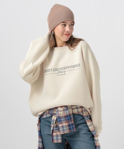 BAYFLOW（ベイフロー）の「[軽量で柔らか]アソートロゴダンボールプルオーバー（Tシャツ/カットソー・レディース・オフホワイト/チャコール/ベージュ/ピンク・FREE）」の7枚目の写真