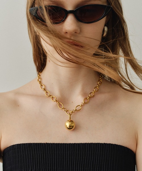 ゴールド ネックレス クリスタルチャーム 2way ball charm necklace / 2wayボールチャームネックレス
