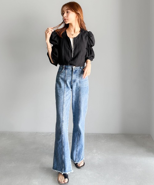 classicalelf（クラシカルエルフ）の「高級感＆カジュアル感。袖ギャザー入りボリュームスリーブハーフジッププルオーバー(長袖)（シャツ/ブラウス・レディース・オフホワイト/ベージュ/チャコール/ブラック・LARGE/MEDIUM/SMALL/X-LARGE）」の20枚目の写真