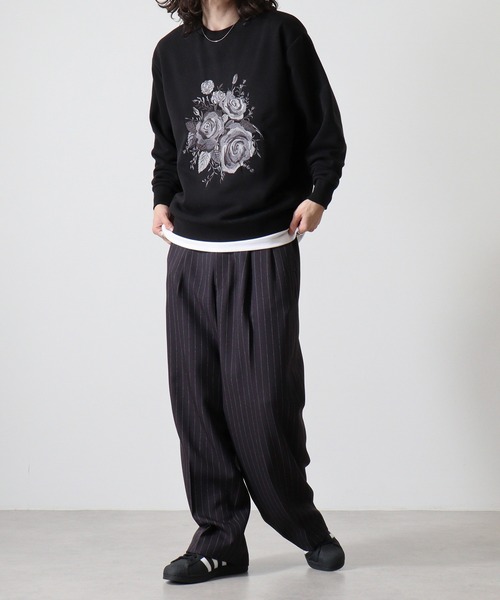 セール】WS select ストレッチ裏起毛 バラ刺繍スウェットシャツ