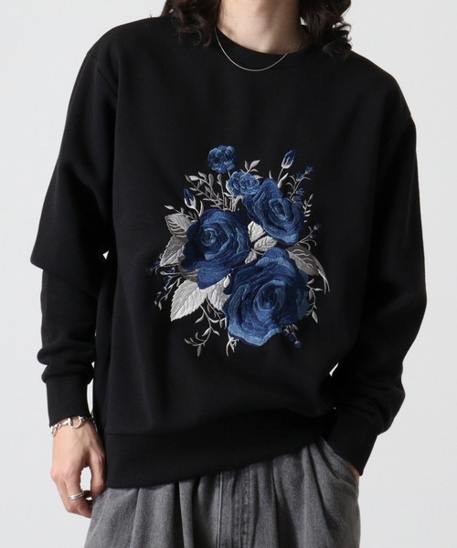 FUNALIVE(ファンアライブ)の「WS select ストレッチ裏起毛 バラ刺繍スウェットシャツ(スウェット・メンズ・ブラック/ブラック系その他/ホワイト・M/L)」の6枚目の写真