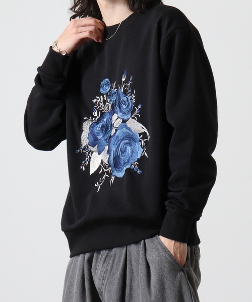 FUNALIVE(ファンアライブ)の「WS select ストレッチ裏起毛 バラ刺繍スウェットシャツ(スウェット・メンズ・ブラック/ブラック系その他/ホワイト・M/L)」の8枚目の写真