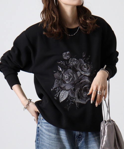FUNALIVE(ファンアライブ)の「WS select ストレッチ裏起毛 バラ刺繍スウェットシャツ(スウェット・メンズ・ブラック/ブラック系その他/ホワイト・M/L)」の4枚目の写真