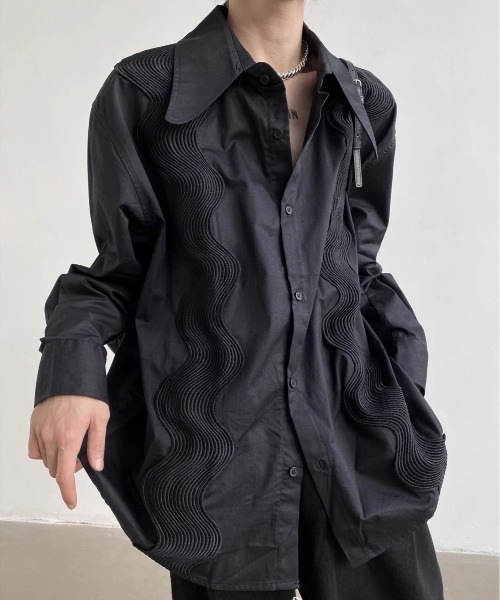 セール】フランス式 重工波 刺繍 白色 長袖 シャツ（シャツ/ブラウス  