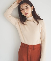 【150㎝前後の小柄さんサイズ】袖ボタン ハイネックリブニット