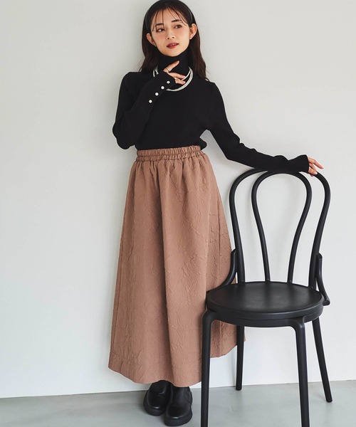 150㎝前後の小柄さんサイズ】袖ボタン ハイネックリブニット（ニット