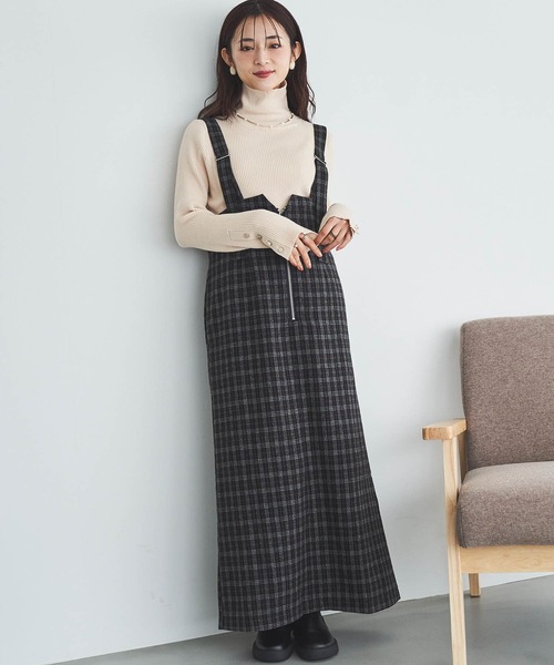 150㎝前後の小柄さんサイズ】袖ボタン ハイネックリブニット（ニット