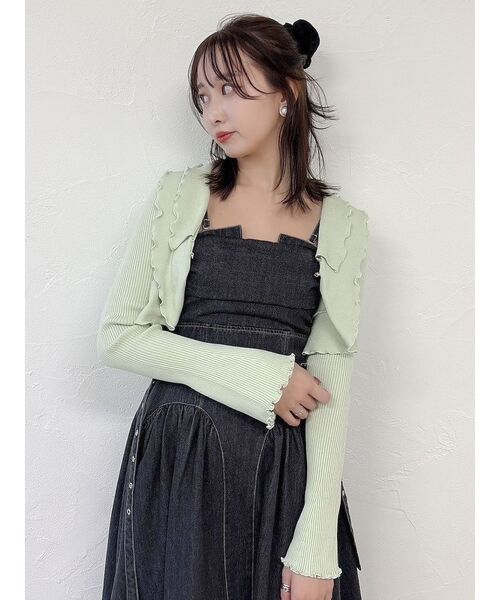 dazzlin（ダズリン）の「フリルメローショートボレロ（カーディガン/ボレロ・レディース・オフホワイト/グリーン/ピンク/ブラック・FREE）」の14枚目の写真
