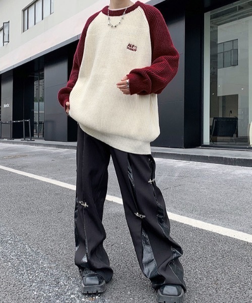 link lot(リンクロット)の「ビッグシルエットラグランニット(ニット/セーター・メンズ・ワイン/ブラック/パープル・L/M)」の5枚目の写真