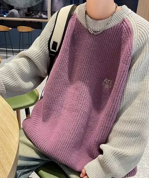 link lot(リンクロット)の「ビッグシルエットラグランニット(ニット/セーター・メンズ・ワイン/ブラック/パープル・L/M)」の10枚目の写真