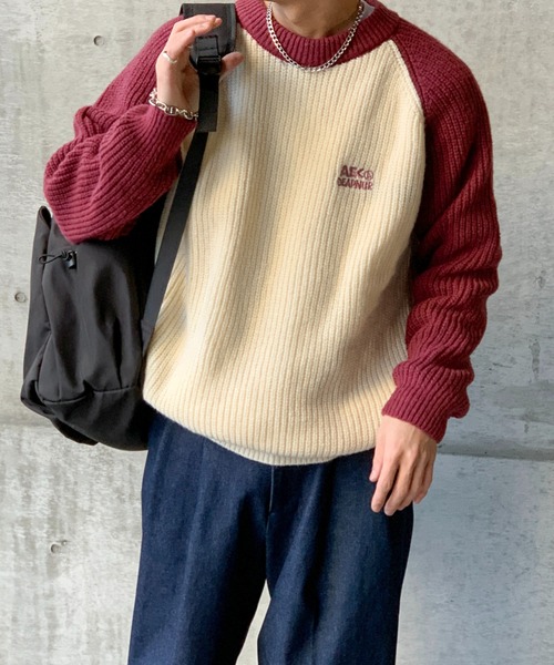 link lot(リンクロット)の「ビッグシルエットラグランニット(ニット/セーター・メンズ・ワイン/ブラック/パープル・L/M)」の19枚目の写真