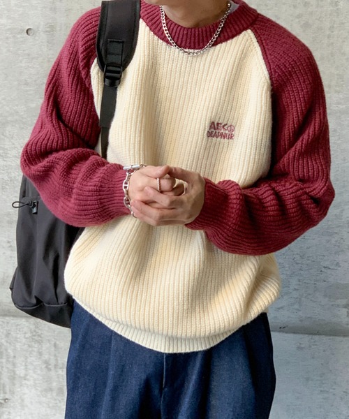 link lot(リンクロット)の「ビッグシルエットラグランニット(ニット/セーター・メンズ・ワイン/ブラック/パープル・L/M)」の20枚目の写真