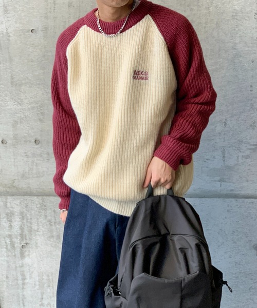 link lot(リンクロット)の「ビッグシルエットラグランニット(ニット/セーター・メンズ・ワイン/ブラック/パープル・L/M)」の22枚目の写真