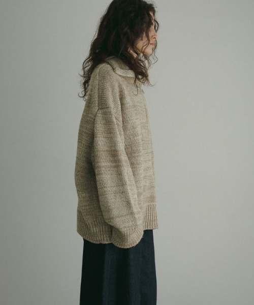 セール】ミックスヤーンハーフジップニットプルオーバー（ニット