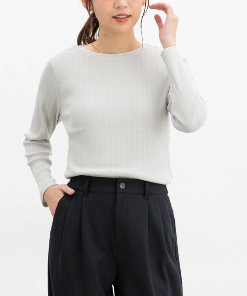 Honeys(ハニーズ)の「ボートネックTシャツ(Tシャツ/カットソー・レディース・ターコイズブルー/オフホワイト/ブラック/サックスブルー/イエロー/レッド/ライトグレー・S/M/LL/L)」の3枚目の写真