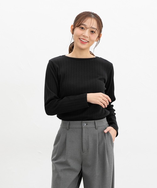 Honeys(ハニーズ)の「ボートネックTシャツ(Tシャツ/カットソー・レディース・ターコイズブルー/オフホワイト/ブラック/サックスブルー/イエロー/レッド/ライトグレー・S/M/LL/L)」の11枚目の写真