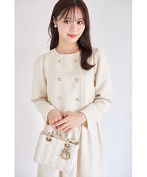 tocco closet | ゴールド釦ショート丈ツイードジャケット(ノーカラージャケット)
