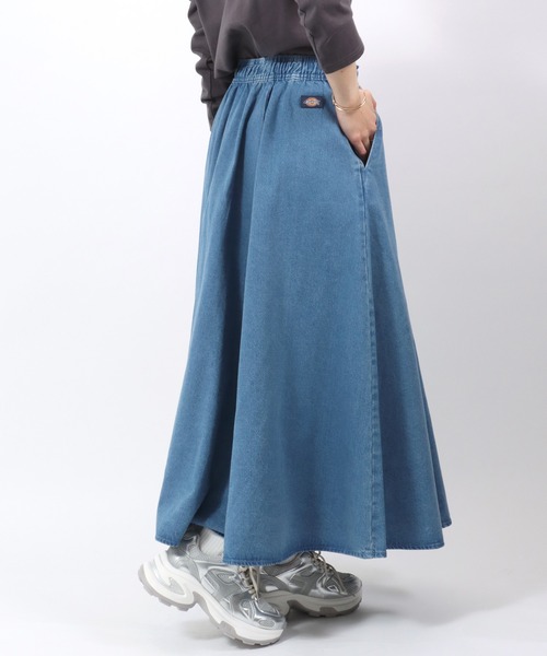 Dickies（ディッキーズ）の「Dickies（ディッキーズ）カラーツイル・デニムフレアスカート/ロングスカート レディース（スカート・レディース・インディゴブルー/ベージュ/オレンジ/チャコールグレー/ブラック・L/M）」の14枚目の写真