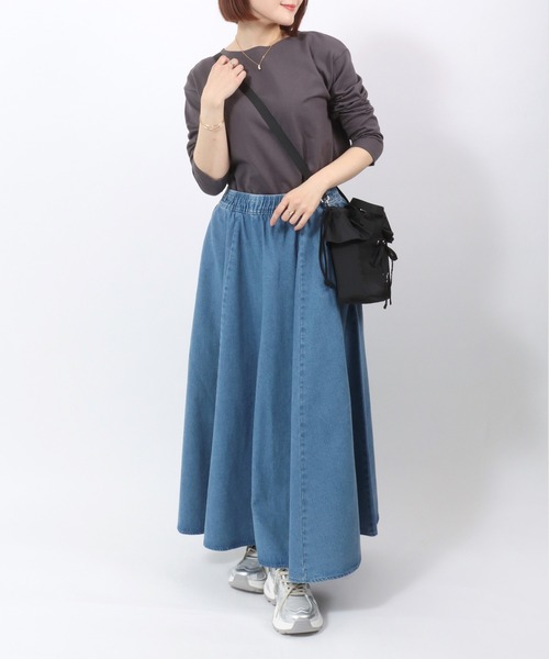 Dickies（ディッキーズ）の「Dickies（ディッキーズ）カラーツイル・デニムフレアスカート/ロングスカート レディース（スカート・レディース・インディゴブルー/ベージュ/オレンジ/チャコールグレー/ブラック・L/M）」の17枚目の写真