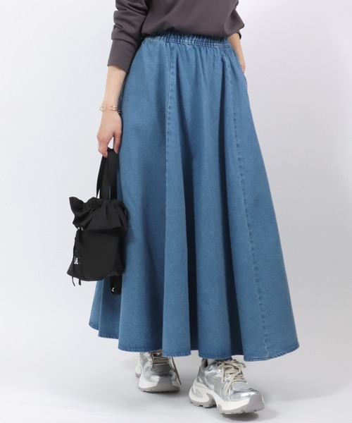 Dickies（ディッキーズ）の「Dickies（ディッキーズ）カラーツイル・デニムフレアスカート/ロングスカート レディース（スカート・レディース・インディゴブルー/ベージュ/オレンジ/チャコールグレー/ブラック・L/M）」の15枚目の写真