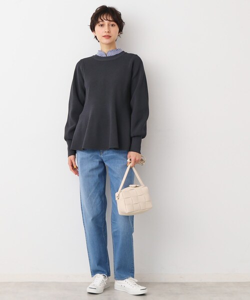 Dessin(デッサン)の「【洗える】ペプラムニット(ニット/セーター・レディース・チャコールグレー/ライトベージュ/ライトグリーン・02)」の6枚目の写真