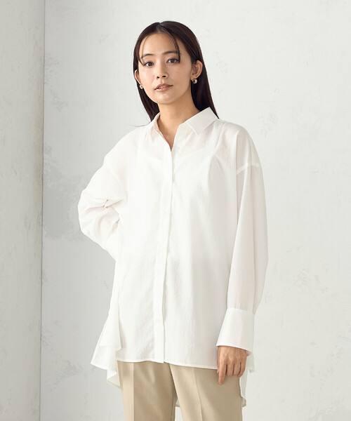 COMME CA ISM（コムサイズム）の「ポリエステルスパンブロードタック ロングシャツ（シャツ/ブラウス・レディース・サックスブルー/ブルーグレー/ホワイト/ライトグレー・FREE）」の7枚目の写真