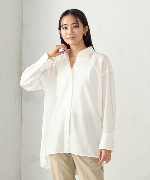 COMME CA ISM（コムサイズム）の「ポリエステルスパンブロードタック ロングシャツ（シャツ/ブラウス・レディース・サックスブルー/ブルーグレー/ホワイト/ライトグレー・FREE）」の8枚目の写真