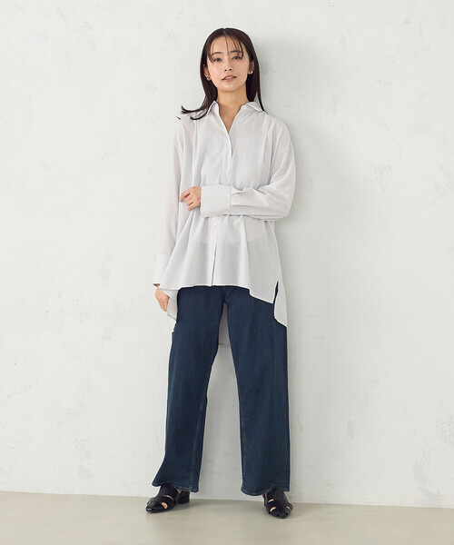 COMME CA ISM（コムサイズム）の「ポリエステルスパンブロードタック ロングシャツ（シャツ/ブラウス・レディース・サックスブルー/ブルーグレー/ホワイト/ライトグレー・FREE）」の10枚目の写真