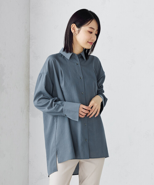 COMME CA ISM（コムサイズム）の「ポリエステルスパンブロードタック ロングシャツ（シャツ/ブラウス・レディース・サックスブルー/ブルーグレー/ホワイト/ライトグレー・FREE）」の14枚目の写真