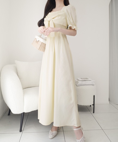 mily bilet(ミウィビレット)の「【mily bilet】一目ぼれ確定。大人フェミニン♪ビッグリボン使いシャーリングワンピース(ロング丈)(ワンピース・レディース・ブルー/ピンクベージュ/アイボリー/アイボリー系1・MEDIUM/LARGE/SMALL/X-LARGE)」の11枚目の写真