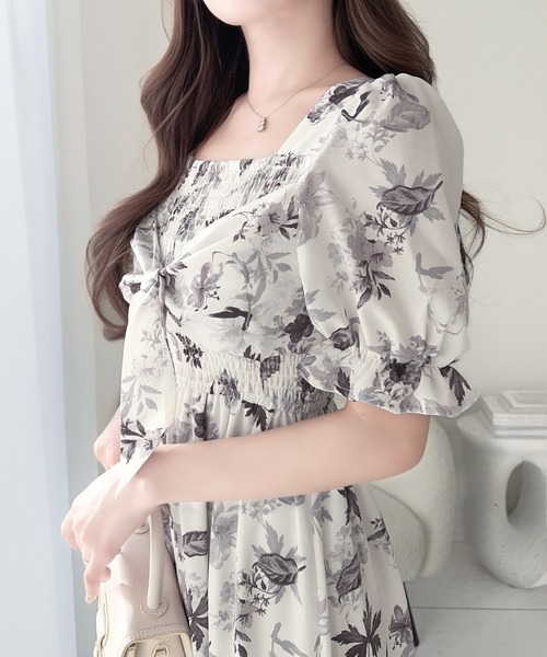 mily bilet(ミウィビレット)の「【mily bilet】一目ぼれ確定。大人フェミニン♪ビッグリボン使いシャーリングワンピース(ロング丈)(ワンピース・レディース・ブルー/ピンクベージュ/アイボリー/アイボリー系1・MEDIUM/LARGE/SMALL/X-LARGE)」の5枚目の写真