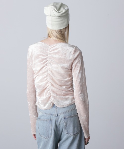 ROSE BUD（ローズバッド）の「(CREOLME)シャーリングベロアトップス（Tシャツ/カットソー・レディース・ホワイト/カーキ/ブルー・ONE SIZE）」の9枚目の写真