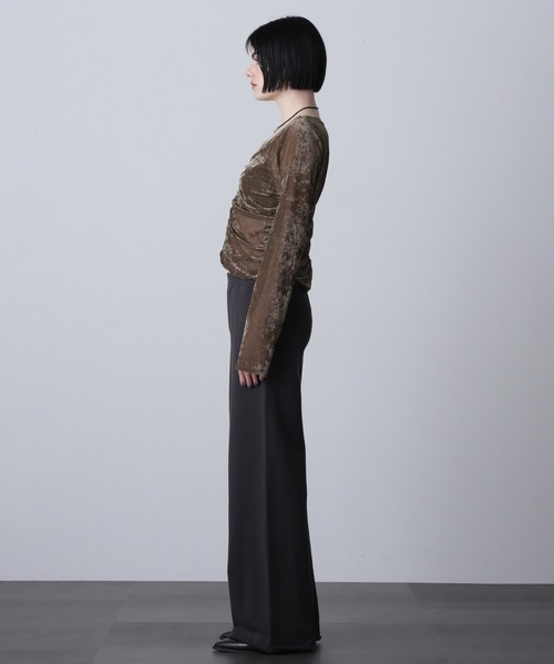 セール】(CREOLME)シャーリングベロアトップス（Tシャツ