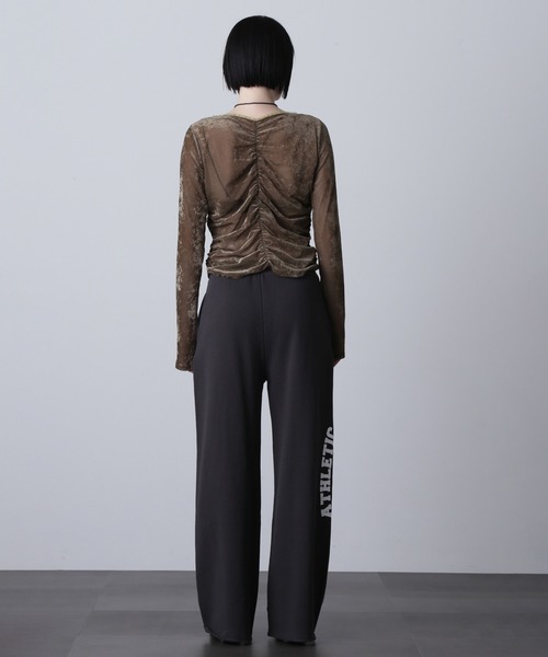 セール】(CREOLME)シャーリングベロアトップス（Tシャツ