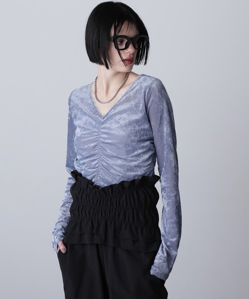 tシャツ (CREOLME)シャーリングベロアトップス レディース セール】(CREOLME)シャーリングベロアトップス（Tシャツ