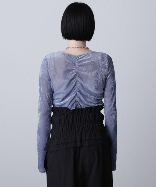 ROSE BUD（ローズバッド）の「(CREOLME)シャーリングベロアトップス（Tシャツ/カットソー・レディース・ホワイト/カーキ/ブルー・ONE SIZE）」の21枚目の写真
