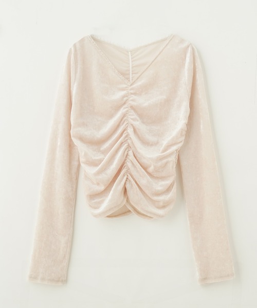 ROSE BUD（ローズバッド）の「(CREOLME)シャーリングベロアトップス（Tシャツ/カットソー・レディース・ホワイト/カーキ/ブルー・ONE SIZE）」の22枚目の写真